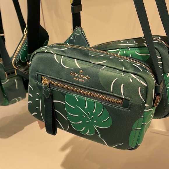 Kate Spade Chelsea Monstera Leaves Printed Nylon Camera Bag Green Multi - Picture 15 of 16